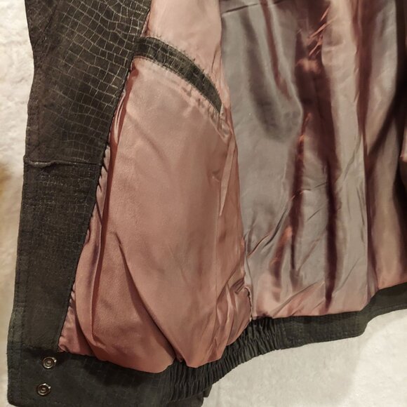Byrnes & Baker Leather jacket Womens L black snakeskin pattern asymmetrical hips - Picture 10 of 16